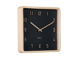 Karlsson Nervadura square wall clock in black with wood frame, 26cm
