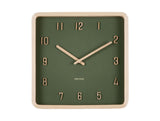 Detail of the dark green Nervadura square wall clock dial