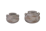 Livorno bellied terracotta pot in sandwash, large and small sizes shown together