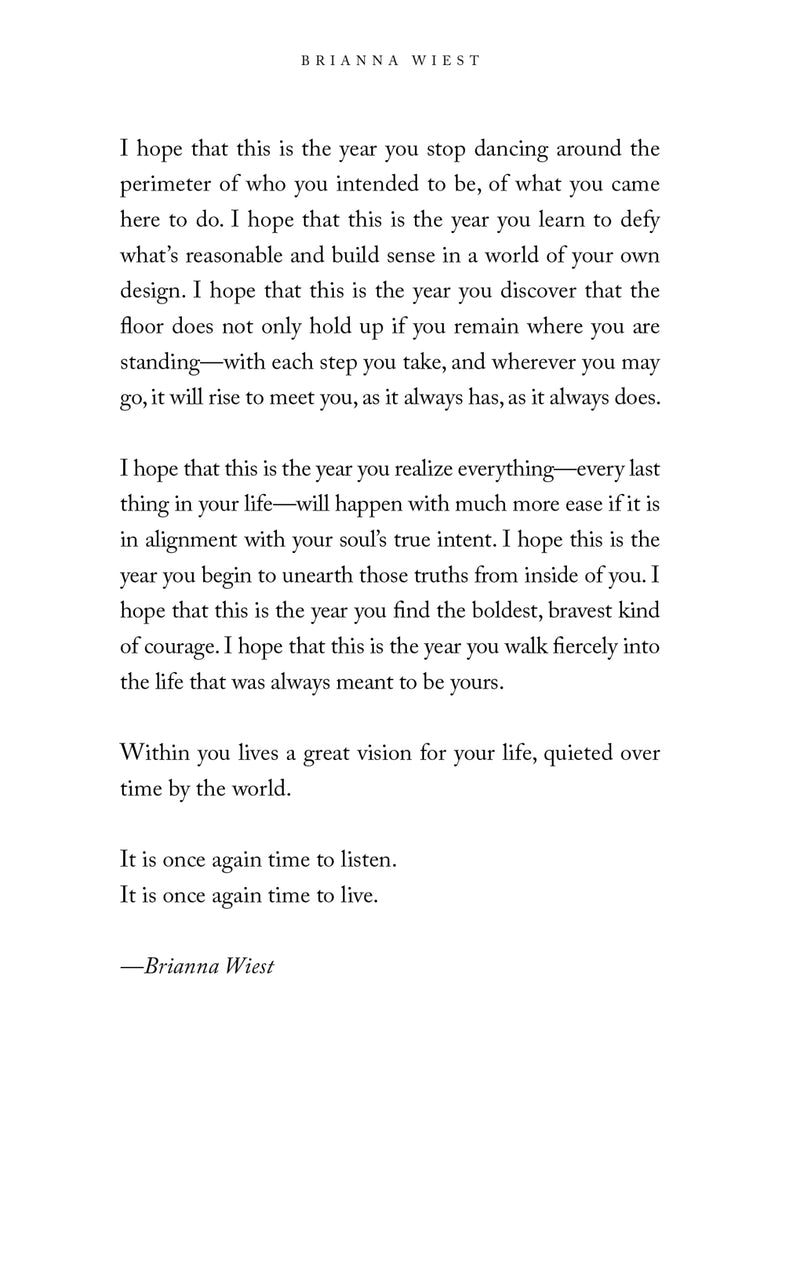 A black and white page with an image of a letter from The Pivot Year - Brianna Wiest by Thought Catalog.