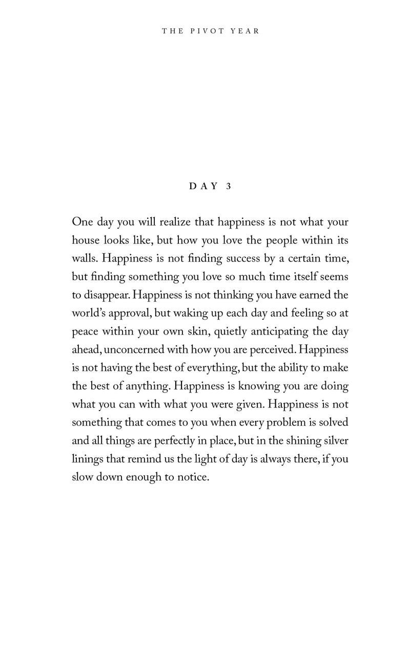 A black and white page with a quote on it from The Pivot Year by Brianna Wiest, published by Thought Catalog.