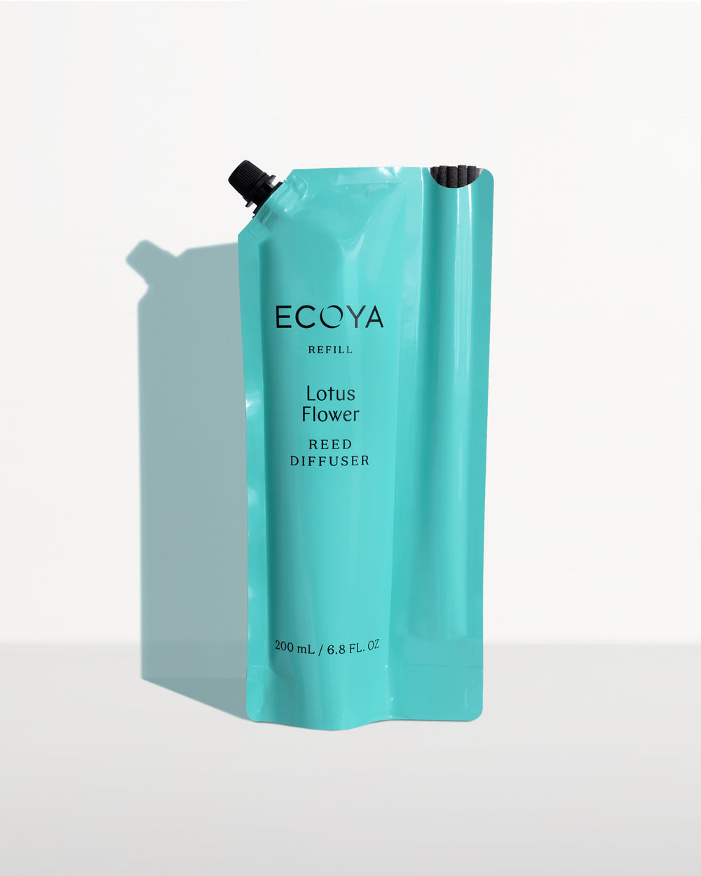 Ecoya Lotus Flower reed diffuser refill pouch in teal packaging