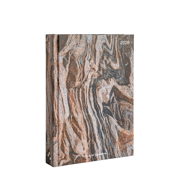 Marbled patterned calendar with '2026' on a white background