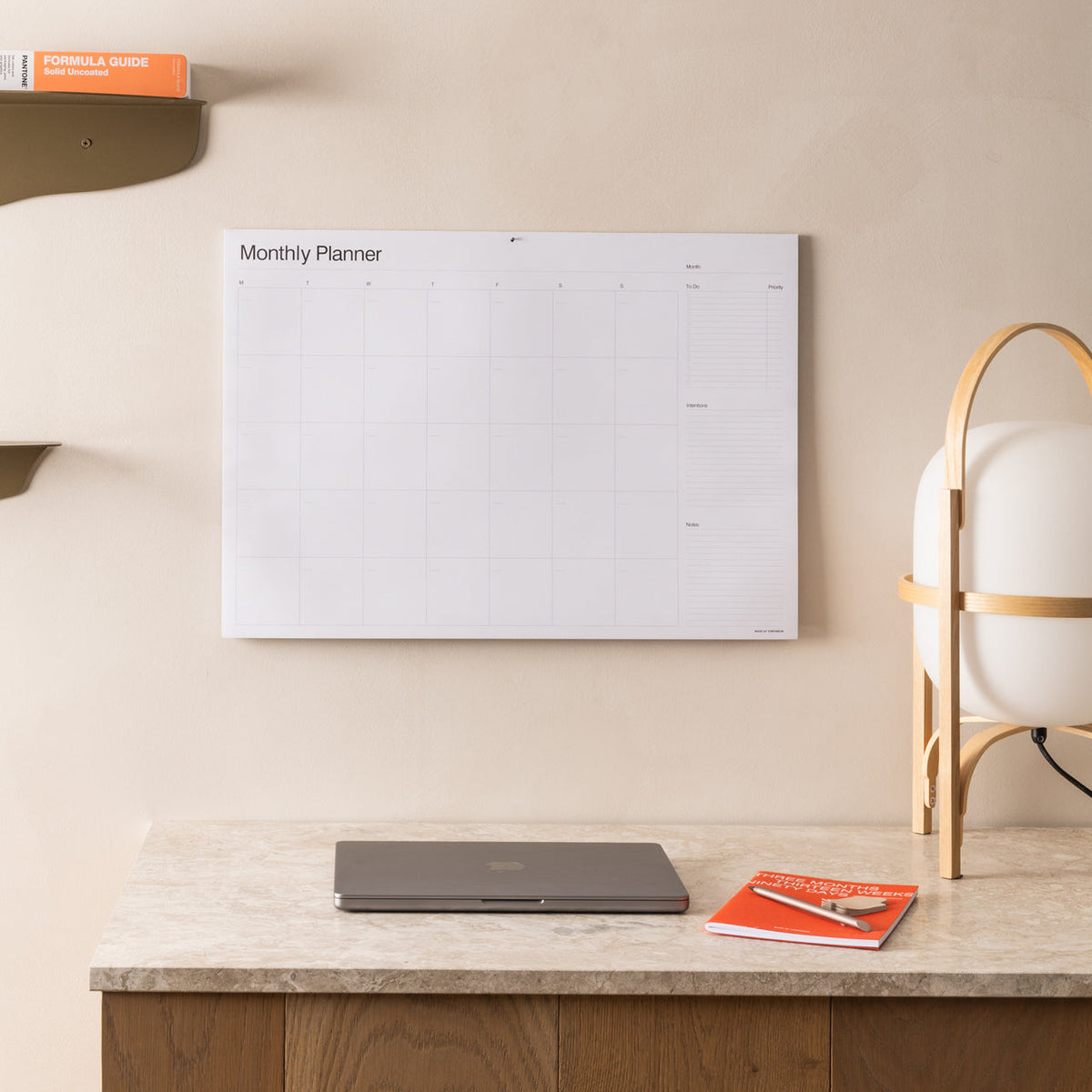 Close-up of the A2 Monthly Wall Planner grid layout