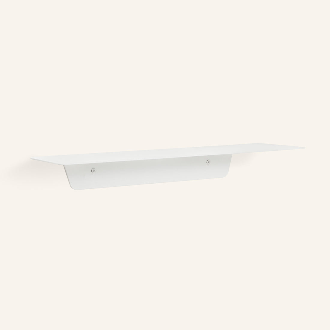 Empty white FOLD Ledge, front view on a warm white background