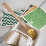 Natural eco cleaning kit for the modern home with dish brush and cloths