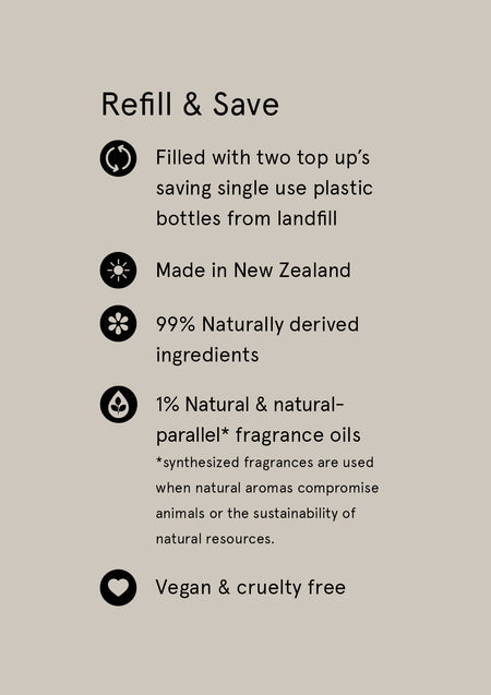 Refill and Save card listing Naturals refill and ingredient points on taupe