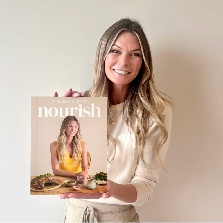 Nourish cookbook page spread showing a slow-cooked lamb recipe