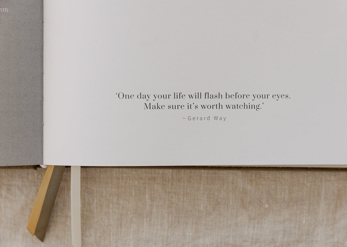 Page of the YOU. journal printed with a quote about making sure your life is worth watching, credited to Gerard Way