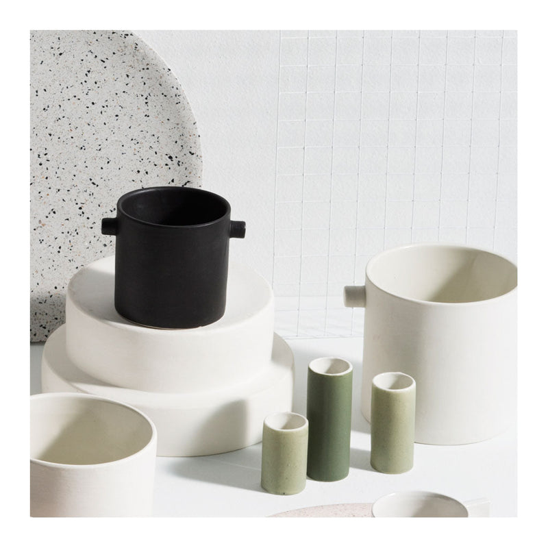 Handle Pot – Small White Ceramic Planter by Zakkia