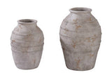 Pienza terracotta jar in greywash, large and small sizes shown together