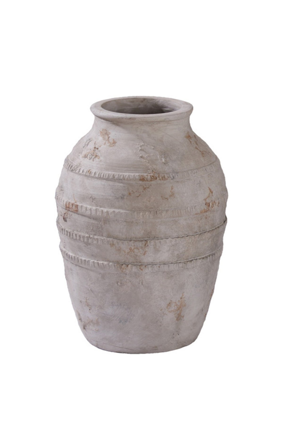 Small Pienza terracotta jar in weathered greywash finish, 32.5 x 29cm