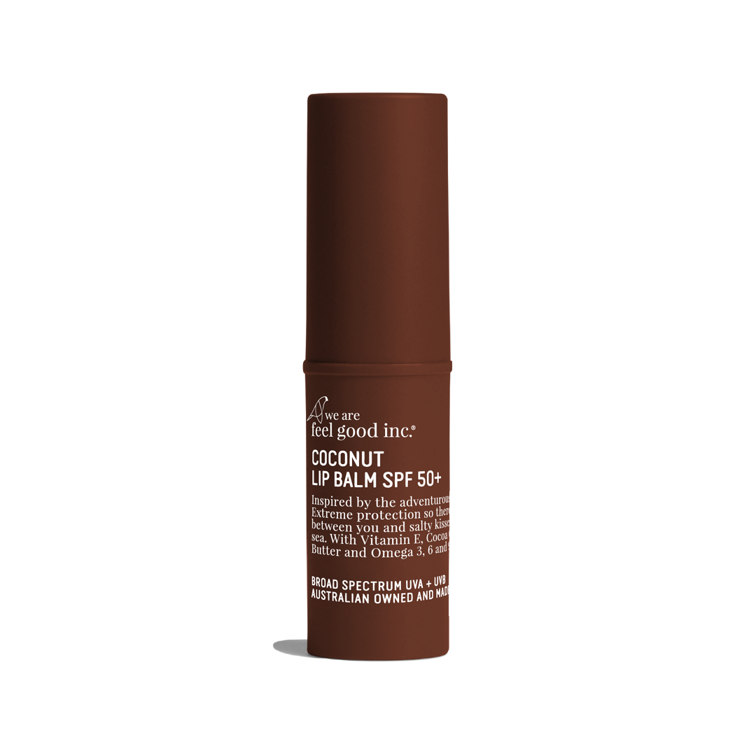 We Are Feel Good Inc.'s Coconut Lip Balm SPF 50+ with SPF 30, providing extreme protection. Australian owned and made.