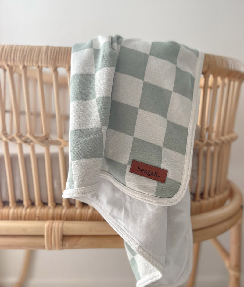 JERSEY COTTON SWADDLE WRAP - SAGE GINGHAM