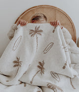 Bengali Collections Surfing Palm Blanket – Olive/Ivory/Dune (100×120cm)