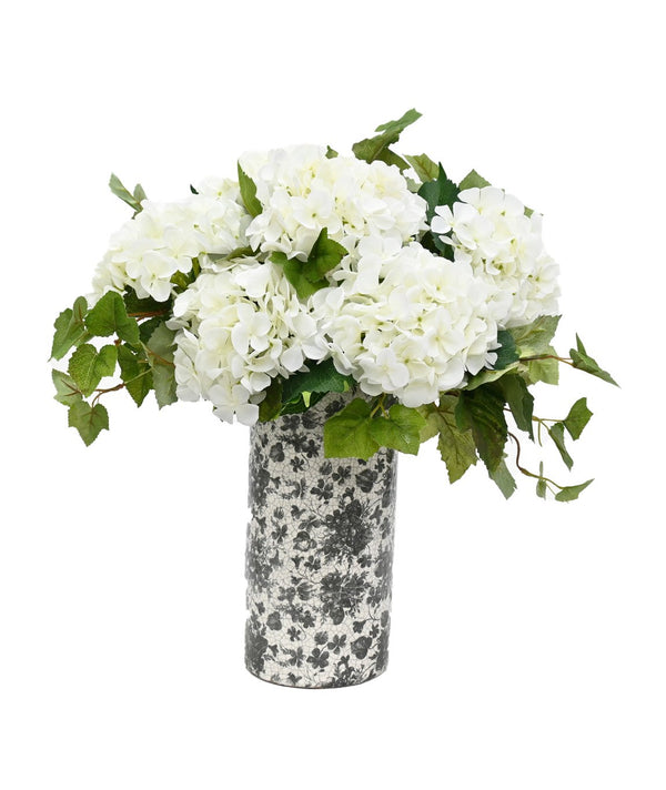 Vintage Artificial Hydrangea Stem – White Hortensia 45cm