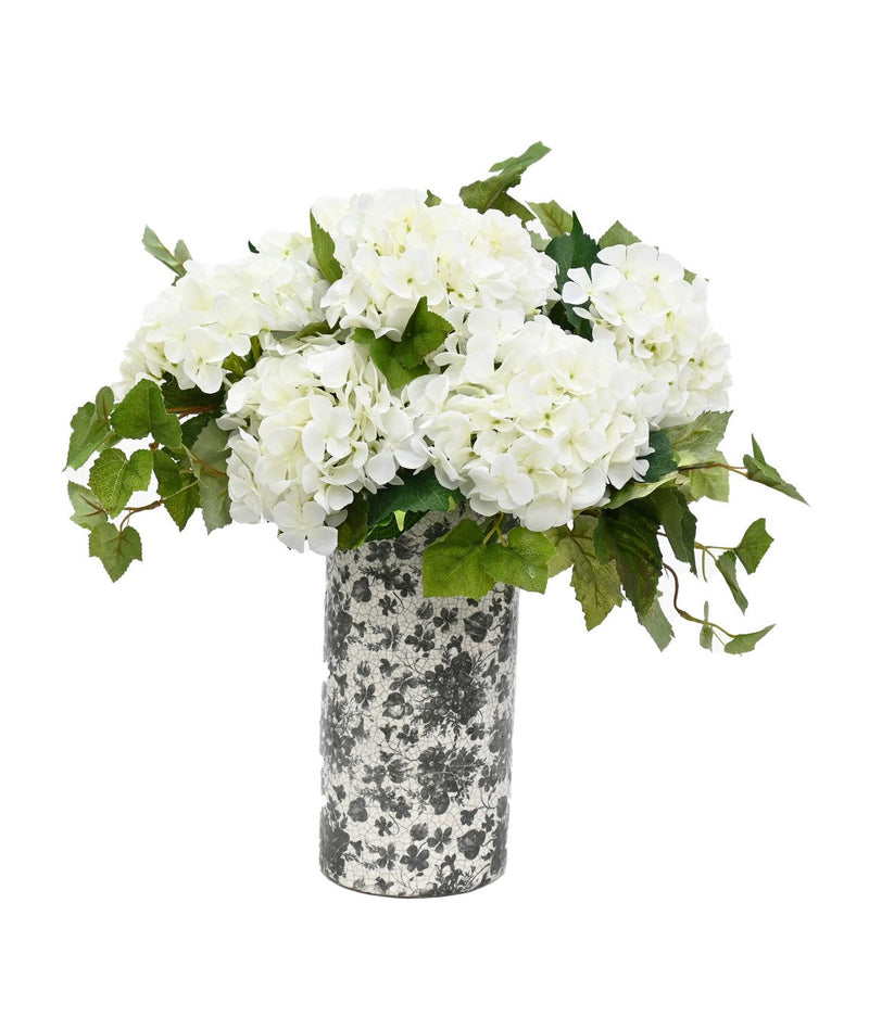 Vintage Artificial Hydrangea Stem – White Hortensia 45cm