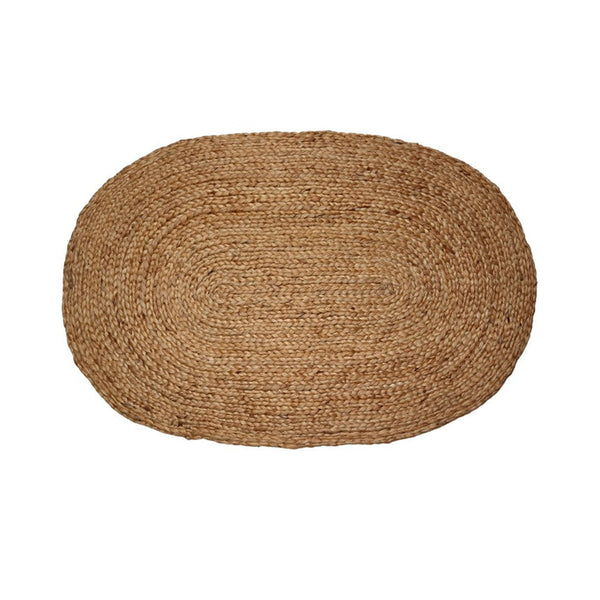 Garcia Home Jute Mat Braided Oval Brown 60x90 on a White Background.