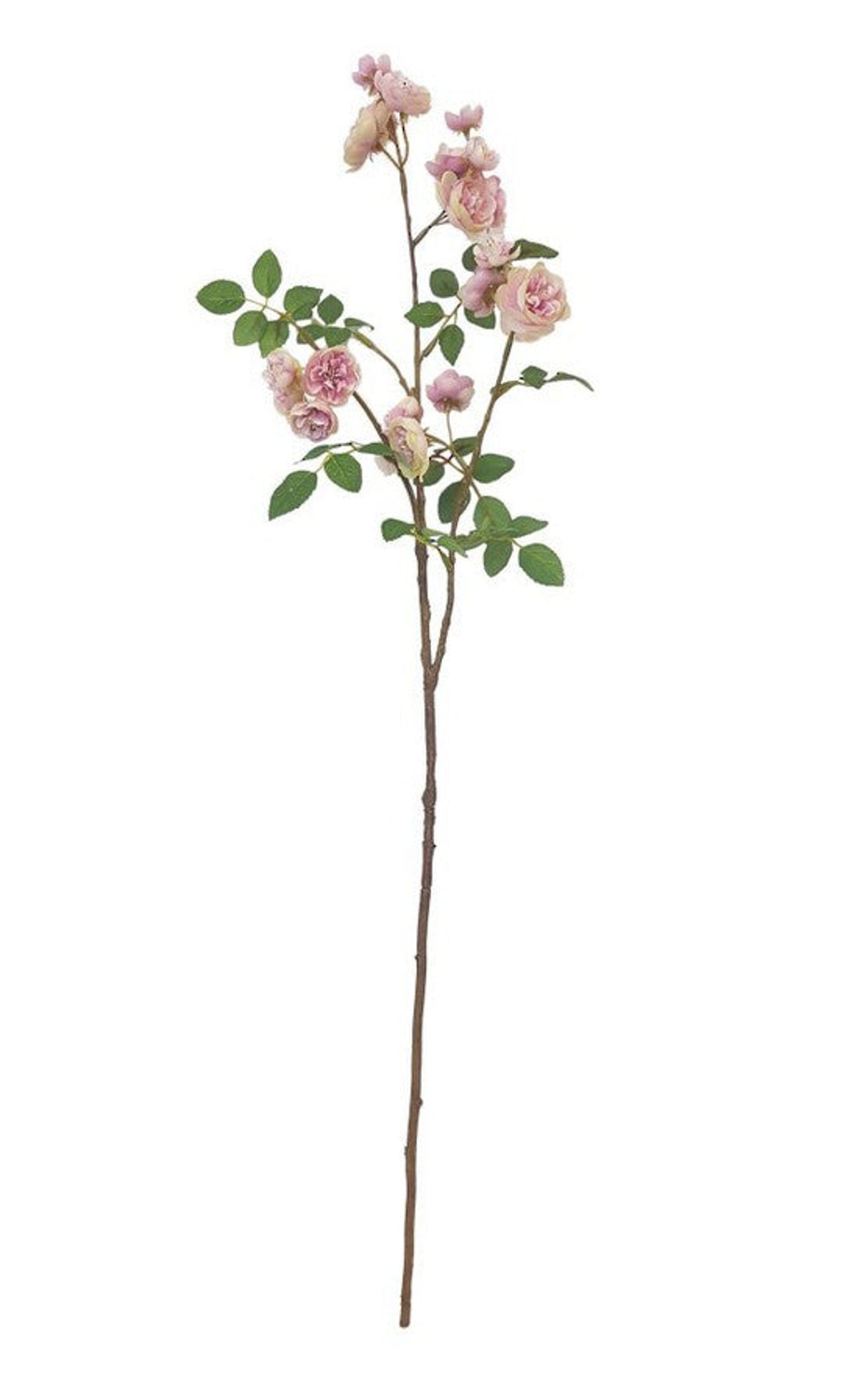 Rambling rose spray in lilac, 76cm faux stem with dusky pink-mauve roses and buds