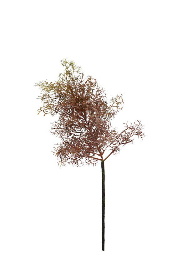 A small Seagrass Stem Brown Mauve on a stick against a white background with greenery by Artificial Flora.