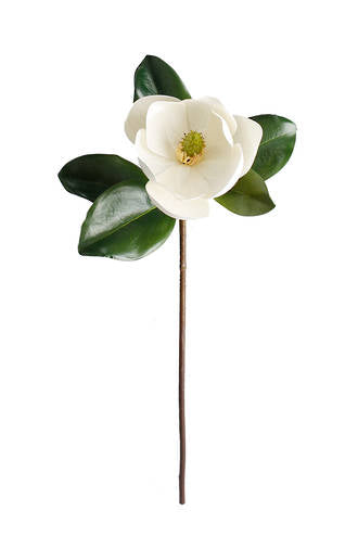 Southern Magnolia Spray 60 cm — White Faux Bloom with Lifelike Leaves