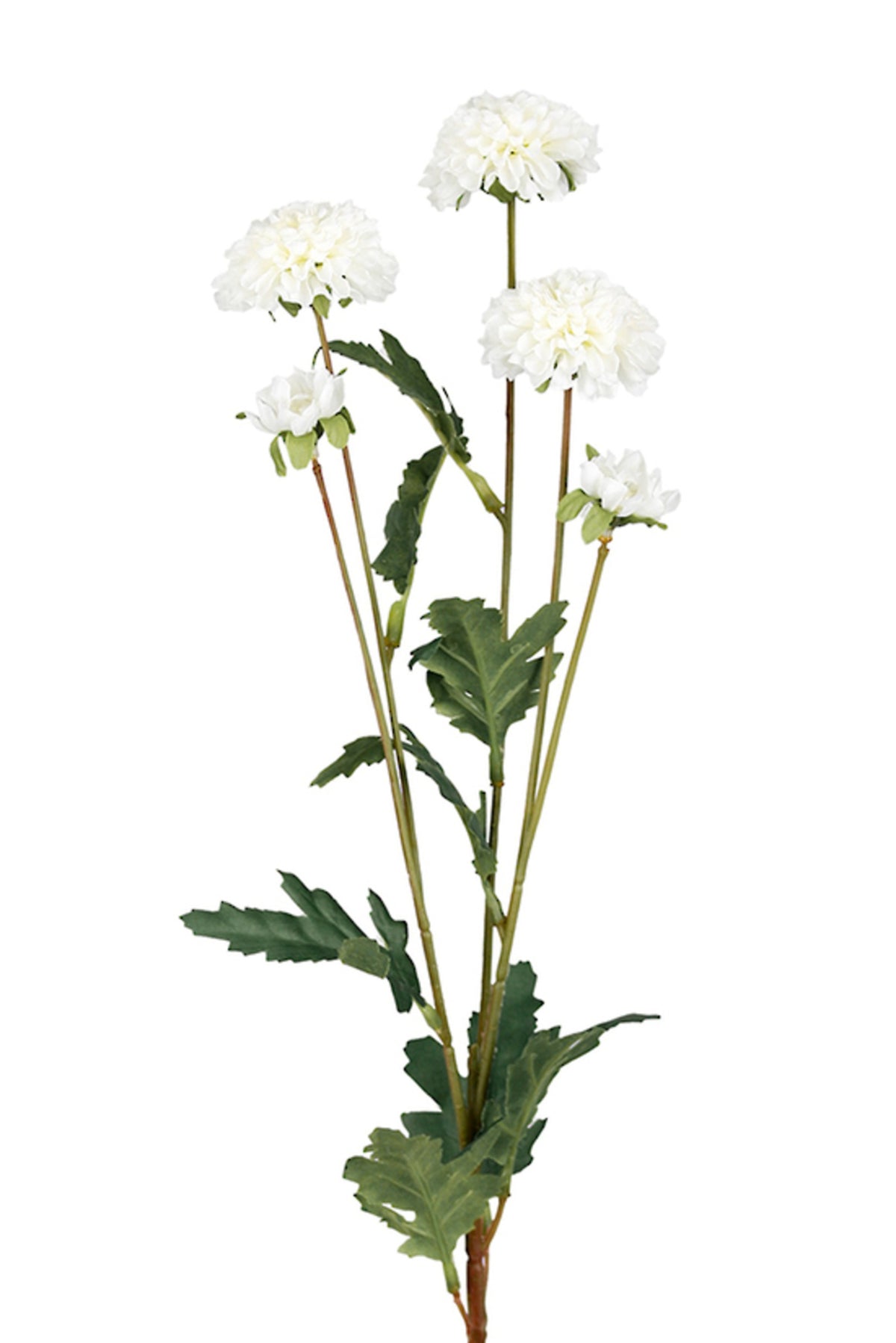 Pompom mum spray in white, 68cm faux stem