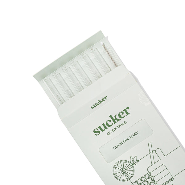 A package of Sucker Cocktail Glass Drinking Straws - Transparent / Multi-coloured on a white surface.