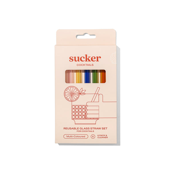 A sustainable package of Cocktail Glass Drinking Straws - Transparent / Multi-coloured by Sucker.