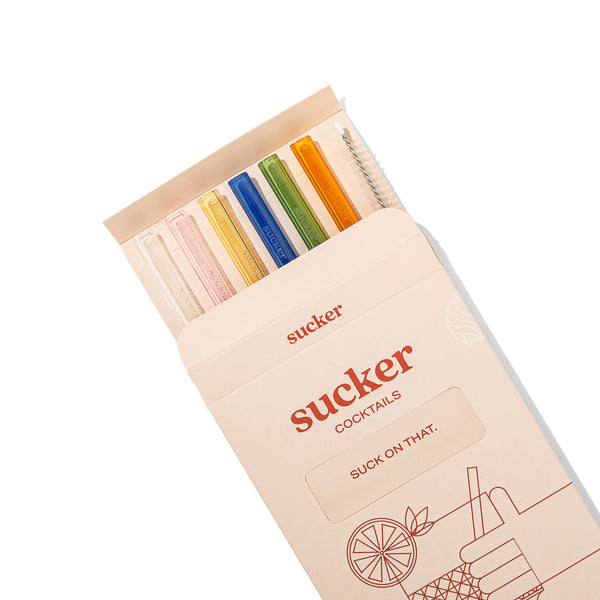 Sucker's Cocktail Glass Drinking Straws - Transparent / Multi-coloured in a package with a variety of colors.