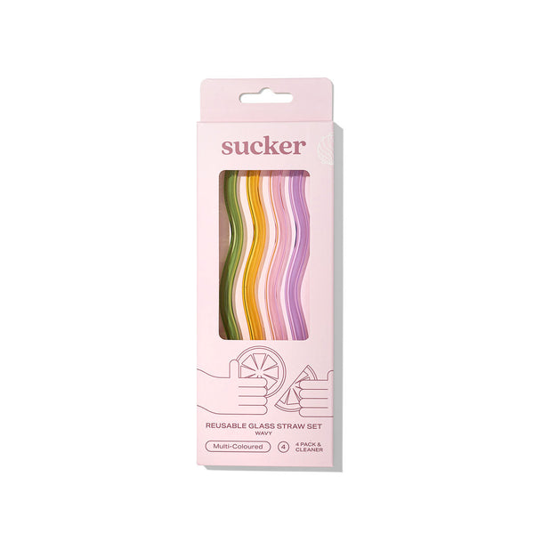 Wavy Reusable Glass Straws Set from Sucker – 4 Pack