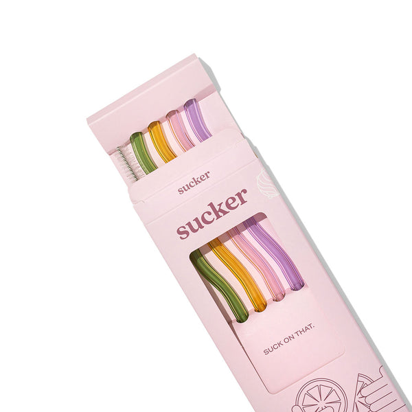 Wavy Reusable Glass Straws Set from Sucker – 4 Pack