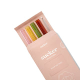 Sustainable Reusable Glass Smoothie Straws - Transparent / Multi-coloured set in a reusable box by Sucker.
