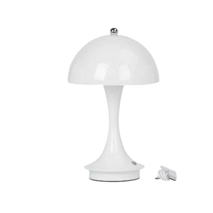 White table lamp with power cord on a white background