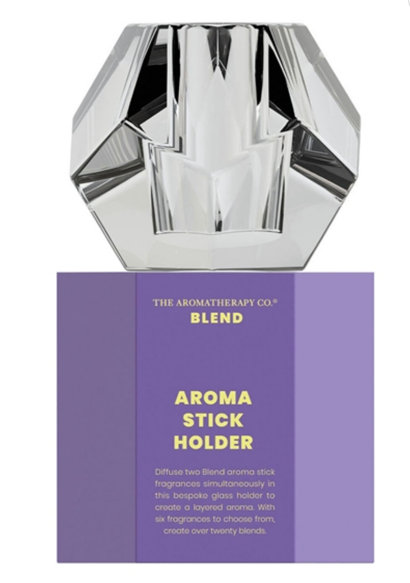 Blend faceted glass aroma stick holder stacked on its purple box