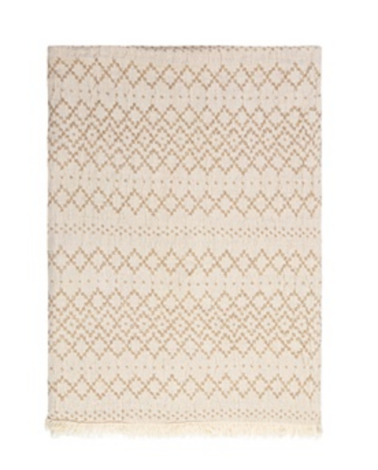 Cream Linen Cotton Blend Hunter Throw Blanket 130x178cm