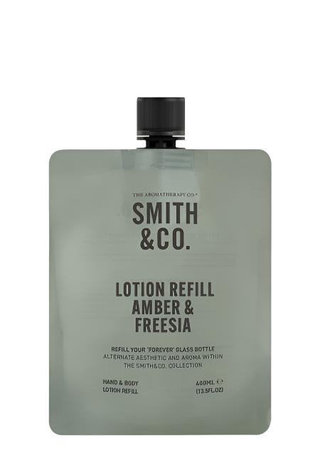 Smith & Co. Amber & Freesia 400ml lotion refill pouch on a white background