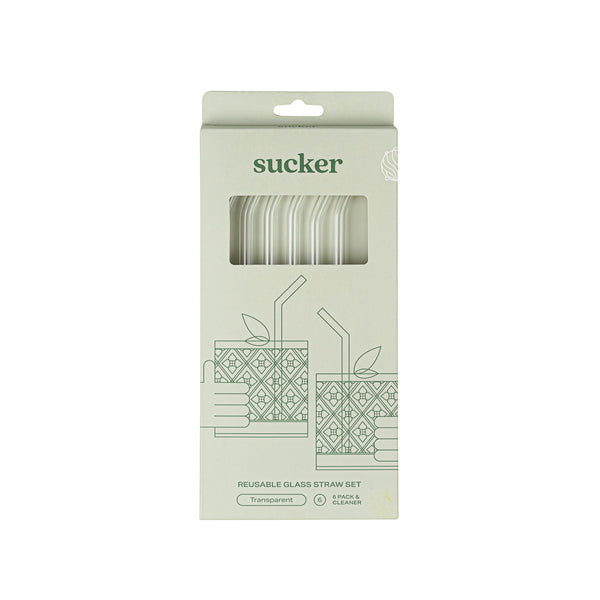 Sustainable Sucker glass straws in the packaging.