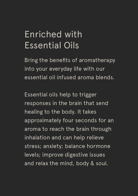Dark Aromatherapy Co card headed Enriched with Essential Oils