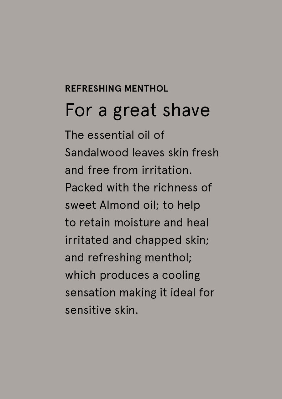Refreshing menthol supplier card headed For a great shave on warm grey