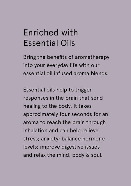 Lilac text card from The Aromatherapy Co describing its essential oil blends