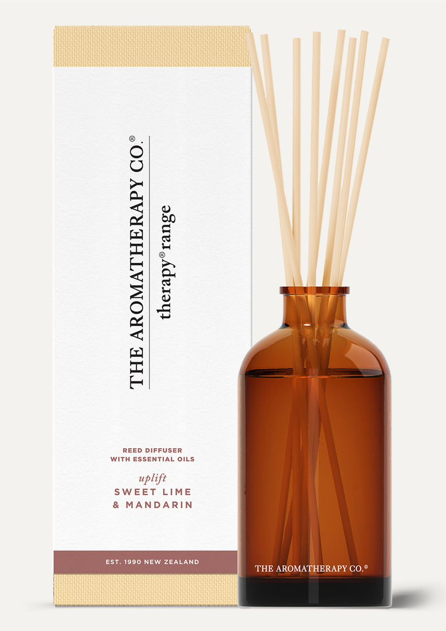 Therapy Sweet Lime & Mandarin diffuser beside its cream and dusky pink box