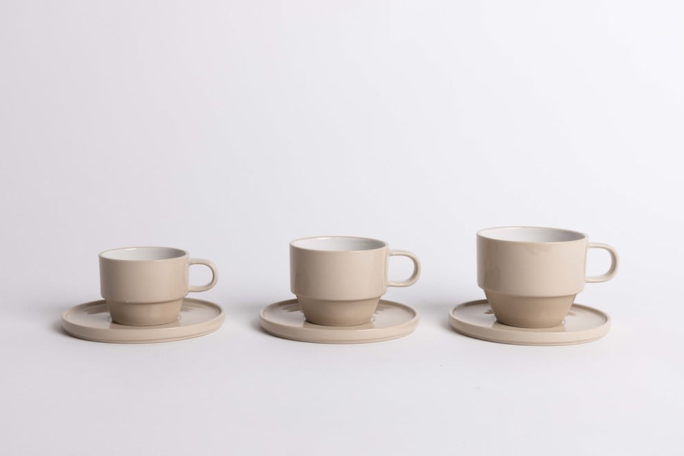 Hudson Mug styled with coffee on a wooden table