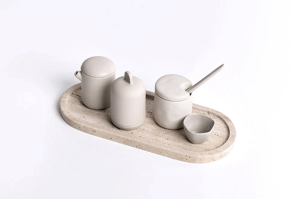 Line Tray, Travertine Display and Serving Tray