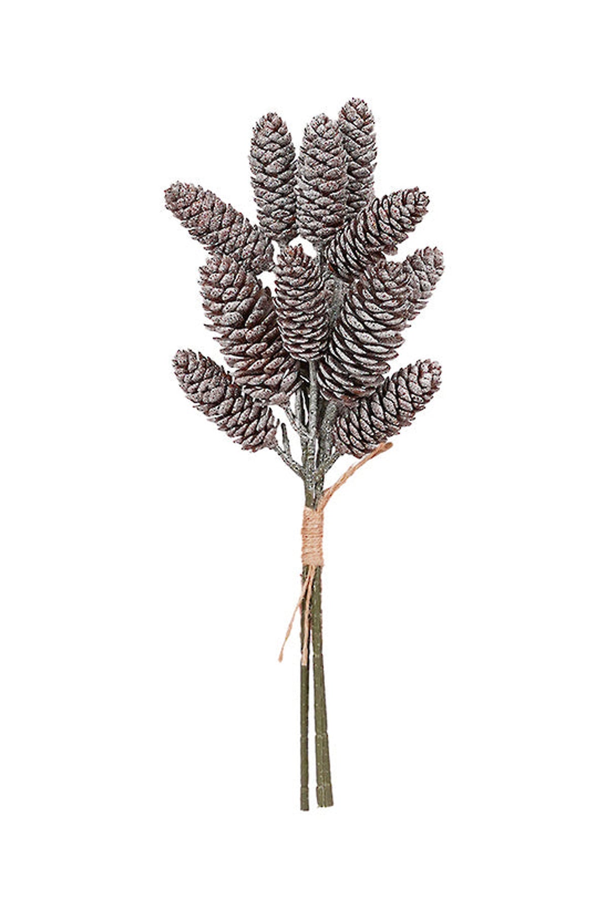 Frosted Pinecones Bundle, three 33cm faux stems of frosted brown cones, on white