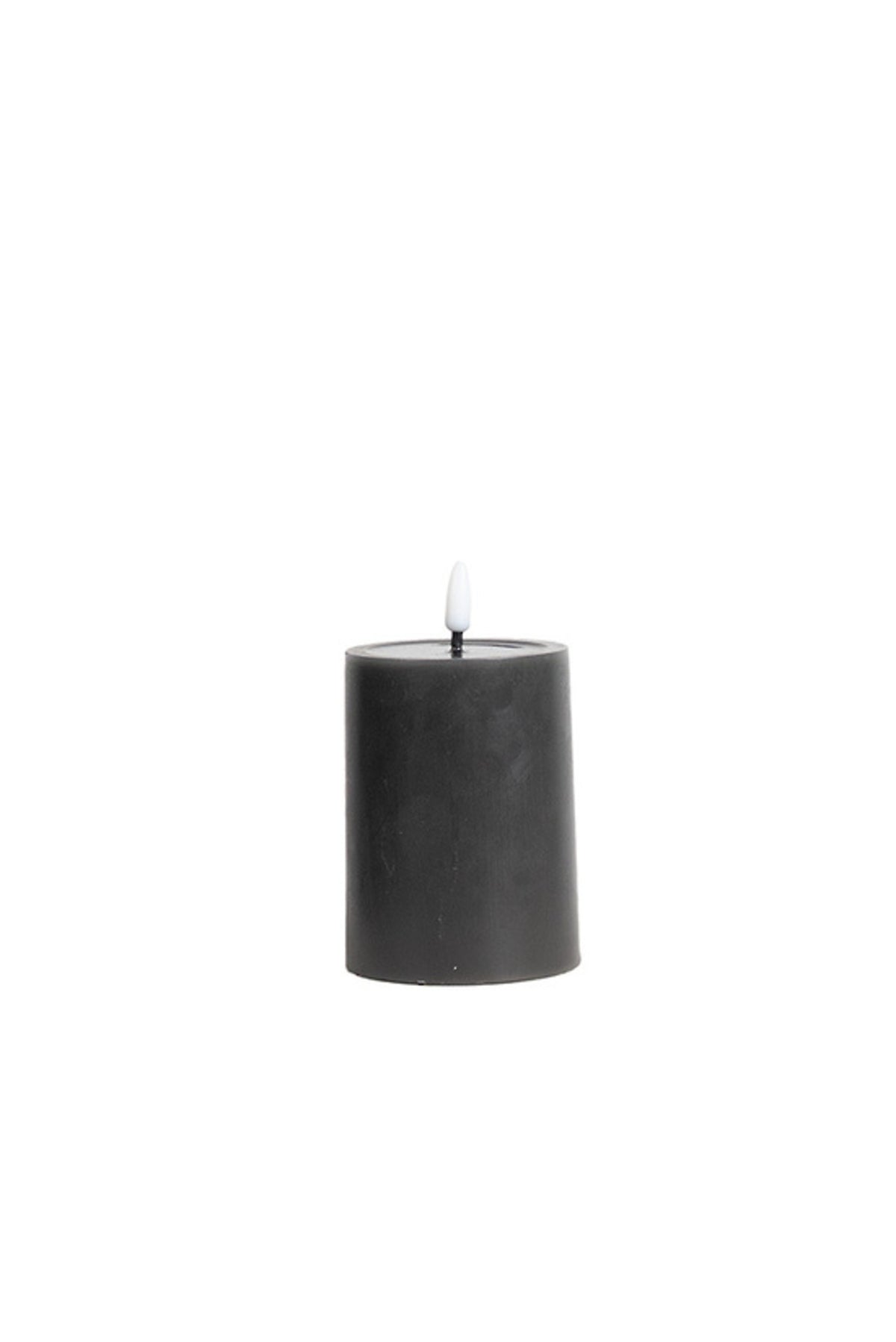 Small charcoal smoke LED wax pillar candle with flickering flame, 7.5 x 10 cm