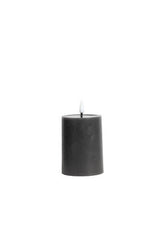 Small charcoal smoke LED wax pillar candle with flickering flame, 7.5 x 10 cm
