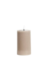 Medium greige LED wax pillar candle with flickering flame, 7.5 x 12.5 cm