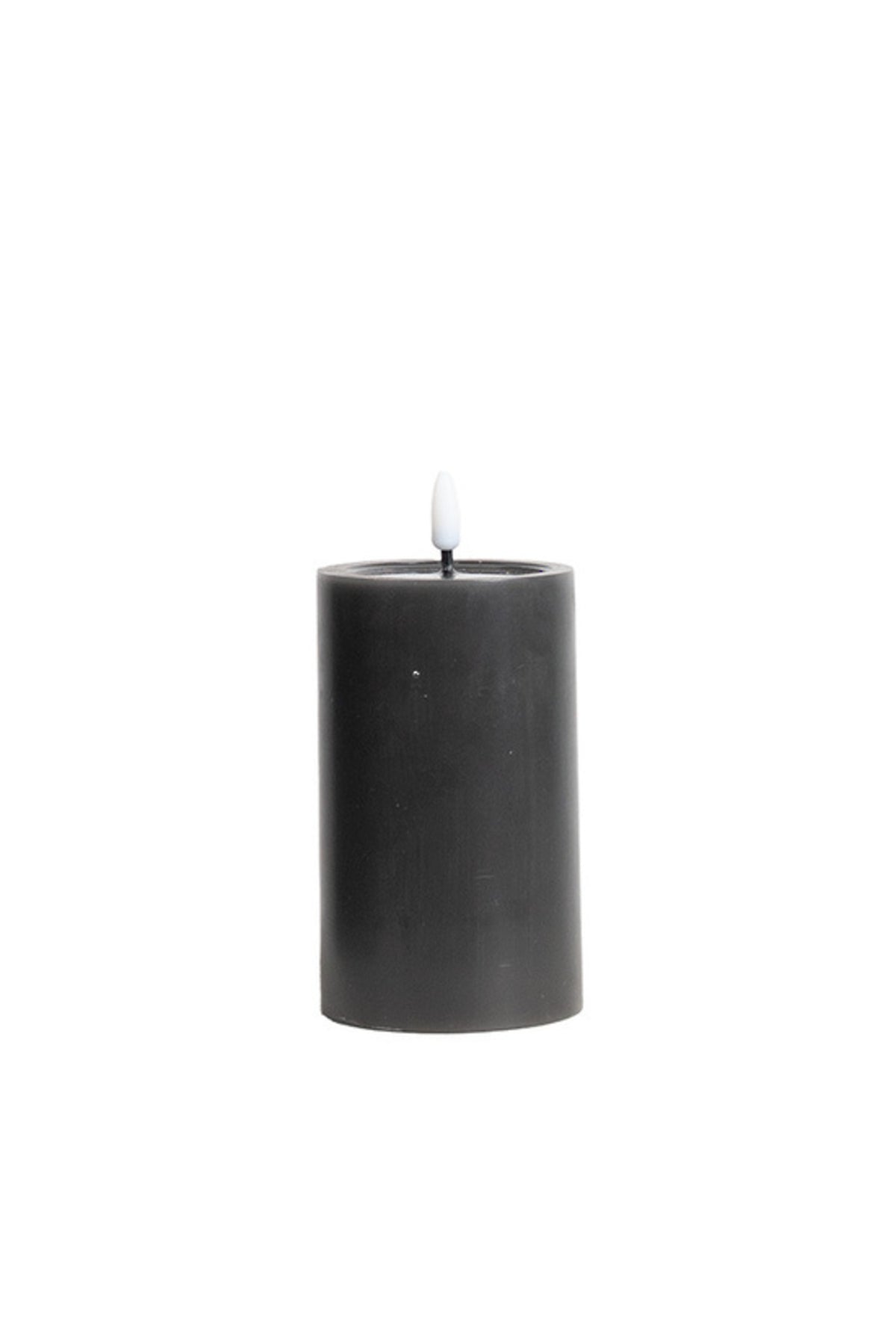 Medium charcoal smoke LED wax pillar candle with flickering flame, 7.5 x 12.5 cm