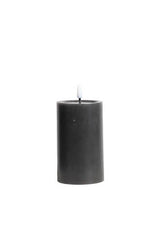 Medium charcoal smoke LED wax pillar candle with flickering flame, 7.5 x 12.5 cm