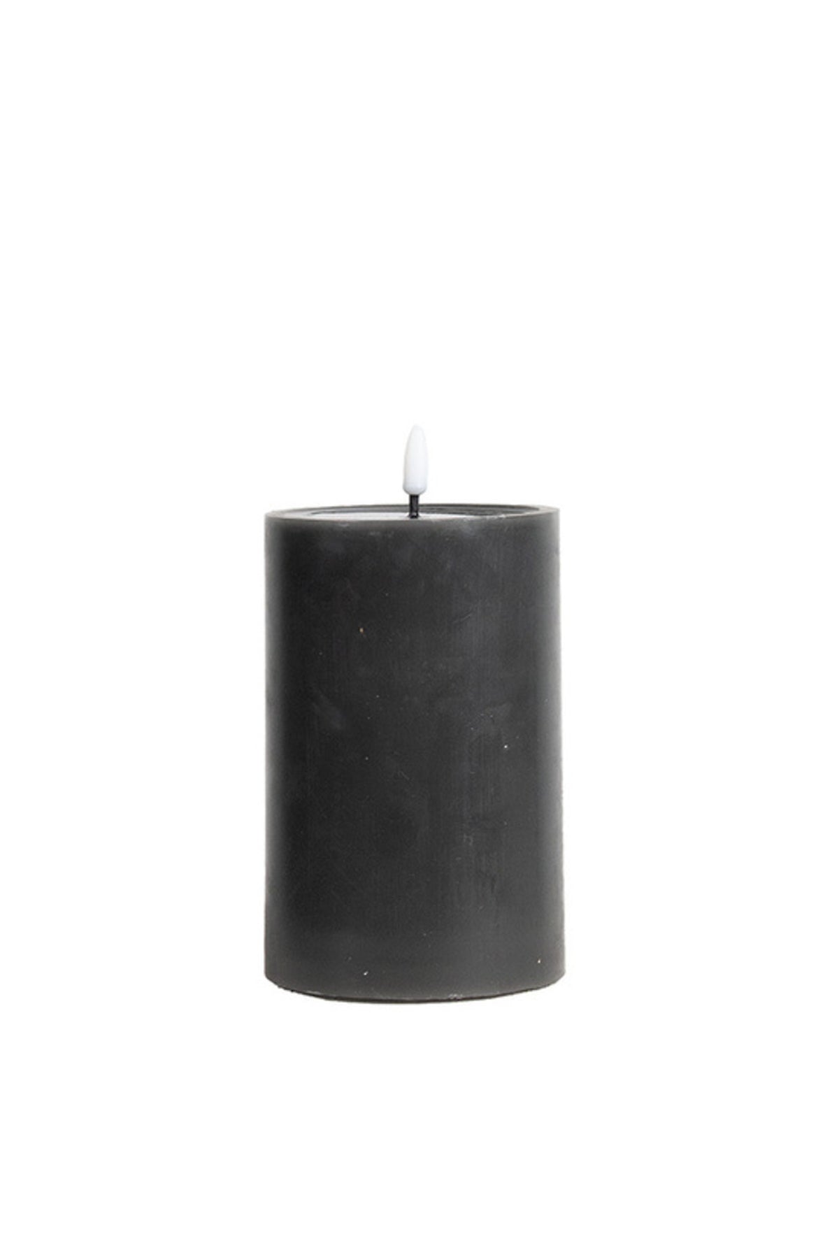 Large charcoal smoke LED wax pillar candle with flickering flame, 10 x 15 cm